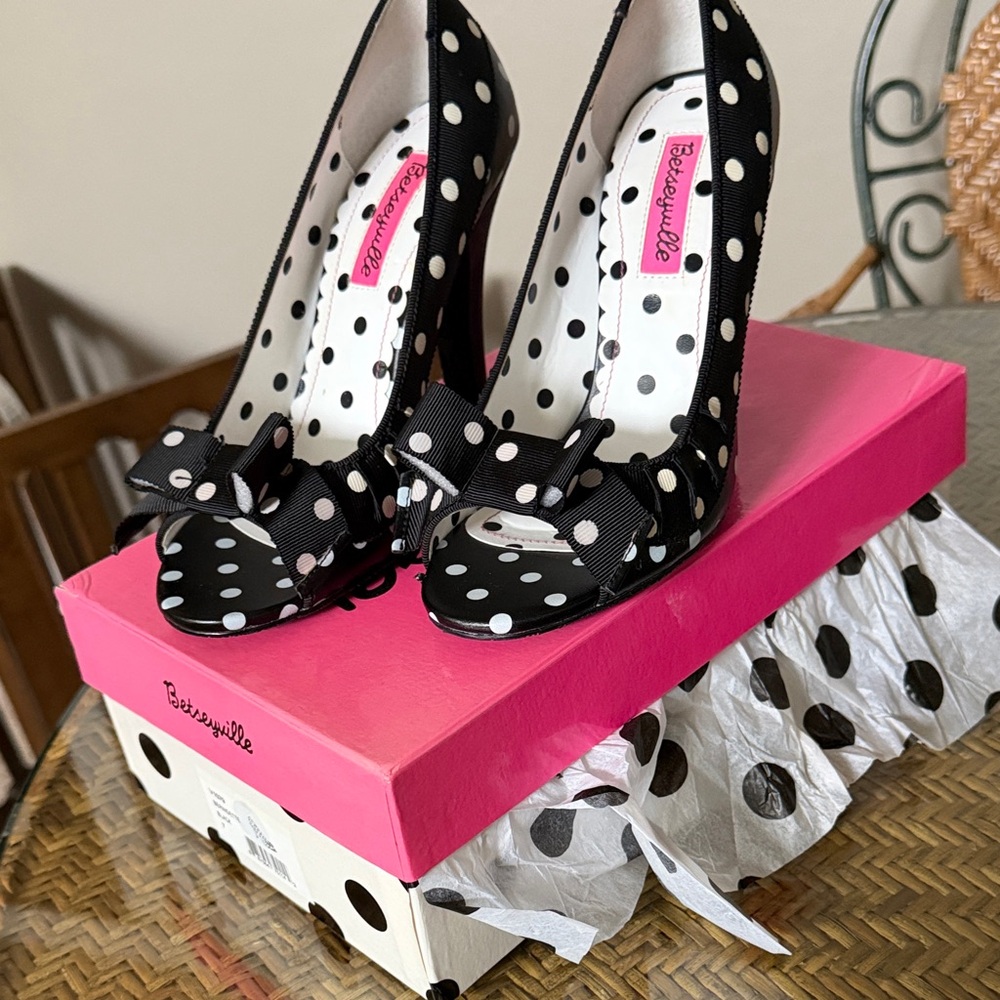 Betsey Johnson Black and White Polka Dot Heels